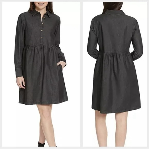 Nine West Griffen 100% Cotton NEW Long Sleeve Button Flare Dress‎ Size XL #385 - Picture 1 of 11